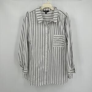 Ulla Popken Womens Button Down Shirt Size 20 Stripe Oversized Coastal Minimalist